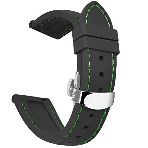 Preisvergleich Produktbild OLLREAR Unisex Silikon Uhrenarmbänder Silber Butterflyschließe 24mm Schwarz Grün