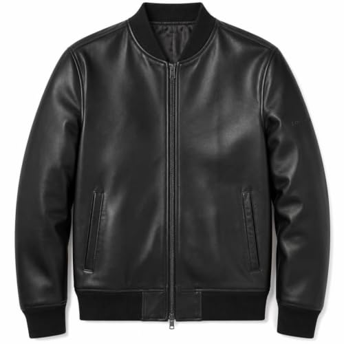Men's Black Leather Bomber Jacket