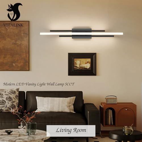 Image of VitaLink Black Vanity Light, 35 inch Modern LED Wall Light Long Wall Lamp for Bathroom Over Mirror Dimmable Hardwired Wall Mount Lighting Over Vanity Indoor 5CCT(3000K /3800K /4500K /5200K /6000K)