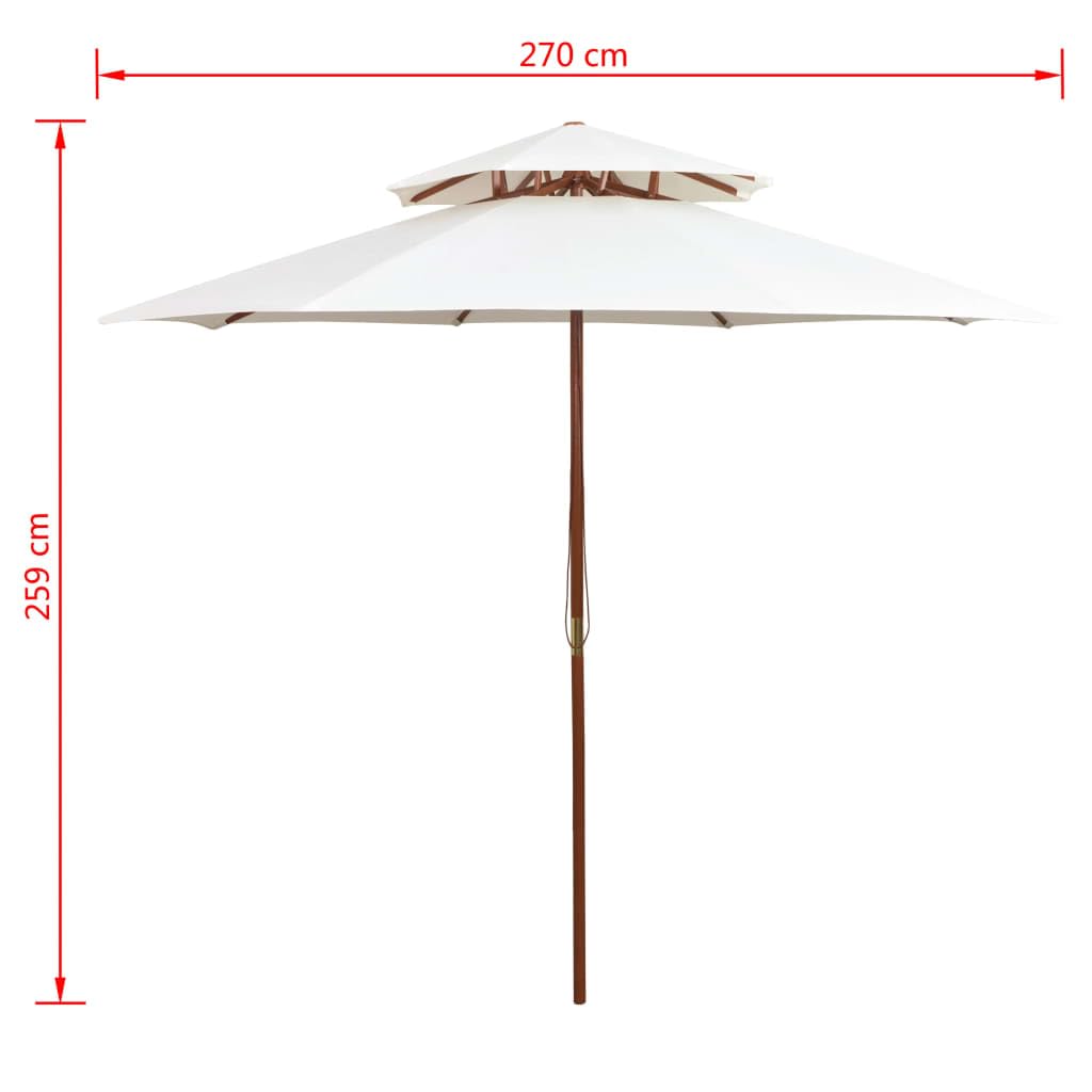 Sombrilla de Madera de Teca con Poste Resistente y Cubierta de Poliéster UV, 8 Varillas Robusta para Jardín y Patio, Diseño de Dos Pisos para Circulación de Aire, Fácil