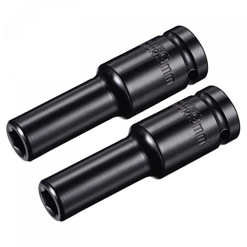 sourcing map 1/2 Drive by 9mm Deep Impact Socket, Heat-Treated CR-V Steel 3.15 Length, 6-Point Metric Sizes 2 Pcs