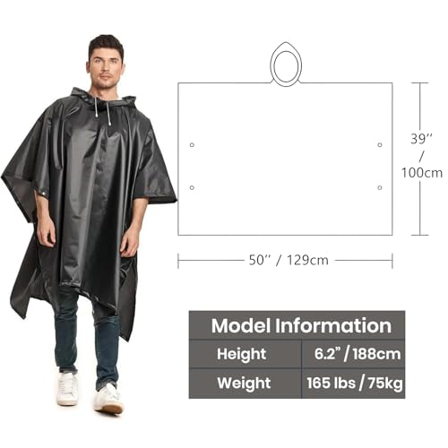 Image of ORILEY EVA Raincoat Poncho 70 GSM with Adjustable Hood Full Sleeves Knee Length Unisex Universal Size Water Resistant Outdoor Rainwear for Bike Riders Men and Women (Pack of 1, Black)