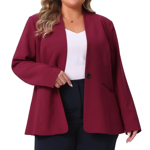 Agnes Orinda Plus Size Women's Blazer Business Casual Collarless Open Front Long Sleeve Work Office Suit Jacket with Pockets