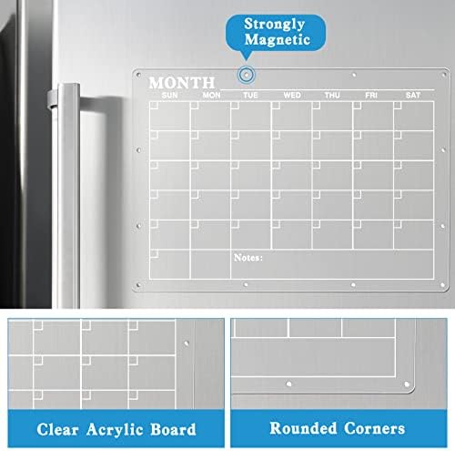 MoKo Dry Erase Whiteboard Calendar, Monthly Planner Set 16.73 x 11.81 Inches Magnetic Planning Board Reusable with 4 Colored Markers 1 Eraser for Fridge Kitchen Office Home Weekly Plan, Clear