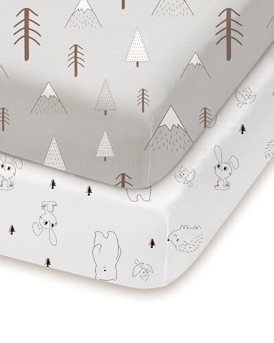 Image of Pack and Play Sheets Fitted 2 Pack, 38x26 Graco Pack n Play Sheets for Playard & Travel Crib Mattress, Ultra Soft Jersey Knit, Breathable Stretchy Deep Pocket, Compatible with Mini Cribs