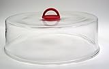 Microwaveable Tall Glass Plate Cover with Red Easy-Grip Silicone Handle by Catamount Glassware