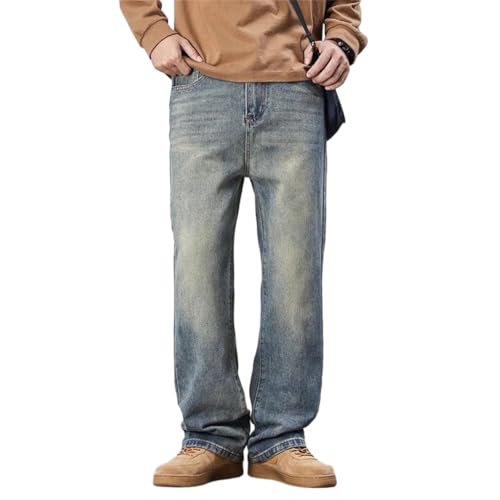 Men's Merican Retro Washed Jeans Loose Denim Trousers Hip-Hop Straight Wide-Leg Pants