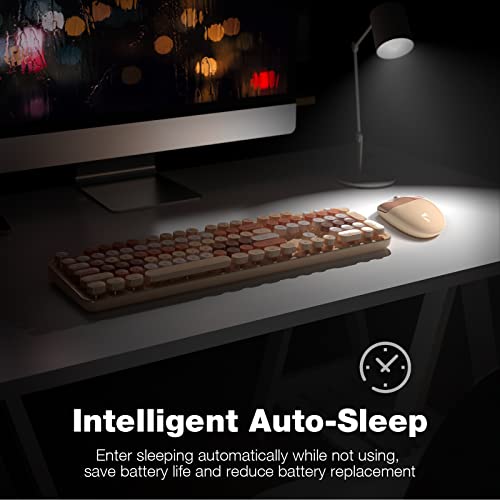 Dilter Wireless Keyboard And Mouse Combo, 104 Keys Full-Sized 2.4 Ghz Round Keycap Colorful Keyboards, Usb Receiver Plug And Play, For Windows, Pc, Laptop, Desktop (Milk Tea) #TOP3