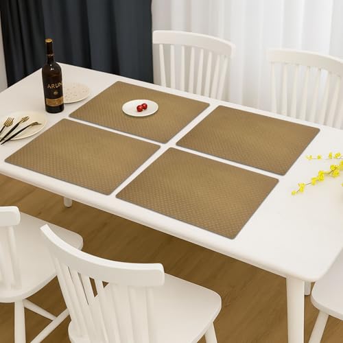Image of Amazon Brand - Umi PVC Vinyl Foam Design Placemat STPG127 | Heat Resistant, Wipe Clean, Anti-Skid Table Mats for Dining Table, Kitchen & Home Decor (30x45 CM Brown Set of 4)
