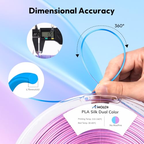 Image of AMOLEN Silk PLA 3D Printer Filament, Dual Color Sky Blue Pink PLA 1.75mm, Shiny Color Change Filament 3D Printing PLA Filament for Most FDM 3D Printer, 1kg Spool(2.2lbs)