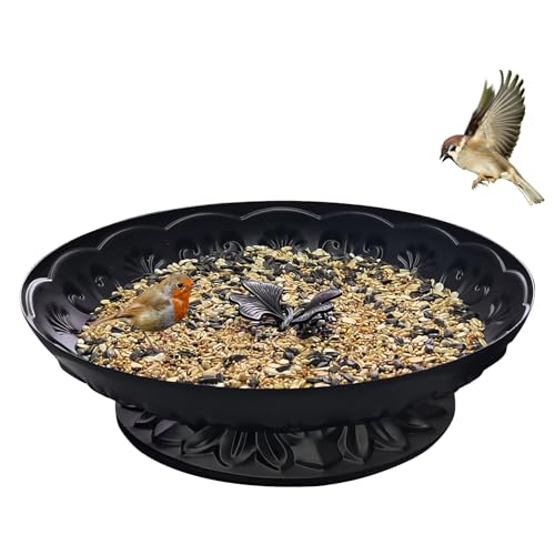 Ground Platform Bird Feeder Tray,11” Metal Large Standing Bird Feeder Mesh Seed Tray,for Outdoor Garden (Black-1 Pack)