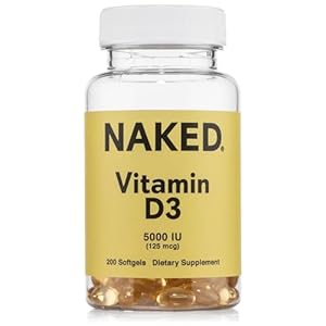 Naked Vitamin D3 5000 IU – High Potency Vitamin D Supplement for Immune Support, Bone Strength, Muscle Function – 200 Vitamin D Softgels