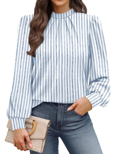 Image of WIHOLL Long Sleeve Shirts for Women Mock Neck Tops Pleated Front Blouses Dressy Casual Spring Fall Clothes 2026 Fashion