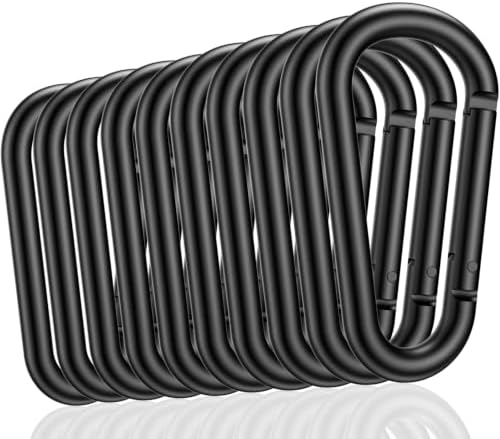 pullther 10 Stück Aluminium Karabinerhaken,75mm Schwarz Karabinerhaken groß | Korrosionsbeständige D-Ring Karabiner Schlüsselanhänger für Outdoor Sport, Wandern, Camping, Angeln -