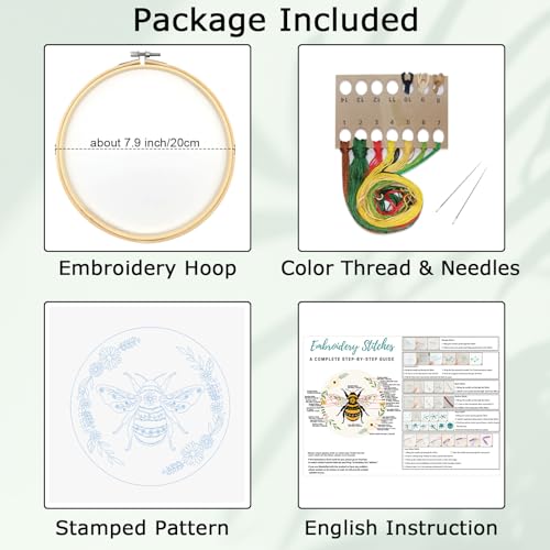Louise Maelys Bees Embroidery Kits for Beginners, DIY Cross Stitch Starter Craft Kit for Adults Including Cloth with Pattern, Hoop, Needles Instruction and Threads