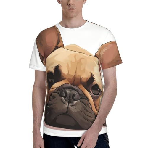 T-shirt girocollo da uomo, morbida e aderente, motivo bulldog francese, per allenamento, corsa, palestra, Nero, L
