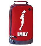 Personalised Girls Netball Boot Bag Kids Sports School PE Kit, Hot Lava Red/White Print