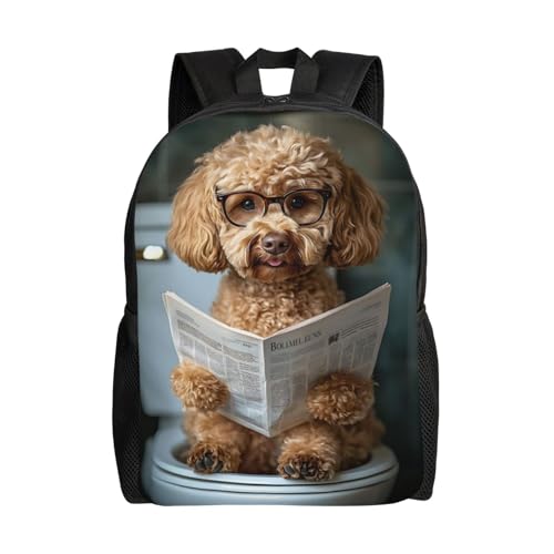 Beautiful Backpack Dog with Glasses Reading 16 Inch Large Durable Book Bag Double Zipper Backpack Unisex