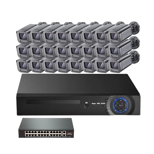 32CH NVR ZLeBVXeZbg 猟o 4K 8MP POE IPJ J[iCgrW CCTV ĎیLbg(4T,24pcs 4MP Cameras)