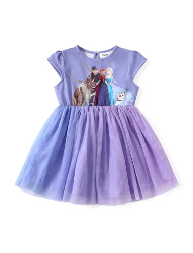 Image of Disney Frozen Toddler Girl Dress Elsa Anna Olaf Print Gradient Tulle Summer Clothes Short-Sleeve Outfit Party Birthday Sundress Purple 3-4T