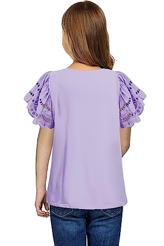 Image of blibean Girls Summer Short Sleeve Shirts Cotton Tops Size 4-15 Years Old