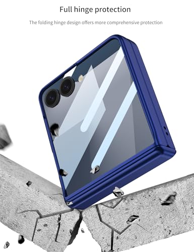 Image of Midkart Magnetic Case Compatible with Samsung Galaxy Z Flip 7 Release 2025 Hinge Protection Hard PC with Front Glass Cover 360-degree Protection, Blue