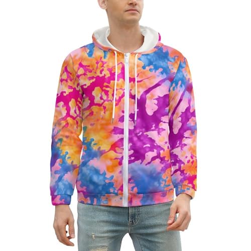 Purple Blue Pink Tie Dye Zip Up Hoodie for Men Long Sleeve Pullover Sweatshirt Jacket with Pocket2