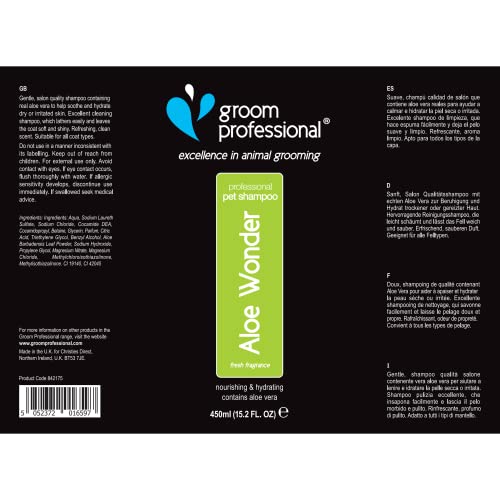 GROOM PROFESSIONAL Aloe Wonder Hundeshampoo Sensitiv - Für Juckende und Trockene Haut - Hundeshampoo Gegen Juckreiz - Sensitiv & Juckreiz Shampoo für Hunde - Beruhigende & Pflegende Formel, 450ml