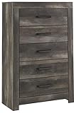 Signature Design by Ashley Wynnlow Weathered Rustic Plank 5 Drawer Chest of Drawers, Gray