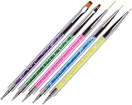Waldd 5 Pieces Nail Art Point Drill Drawing Brush Pen Manicure Care Tool Nail Brushes Double Ended Dotting Tools Set Nail Art Liner Brush