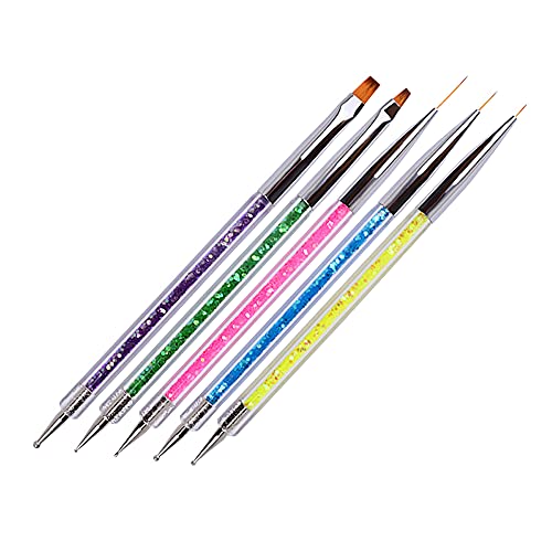 Waldd 5 Pieces Nail Art Point Drill Drawing Brush Pen Manicure Care Tool Nail Brushes Double Ended Dotting Tools Set Nail Art Liner Brush #TOP2