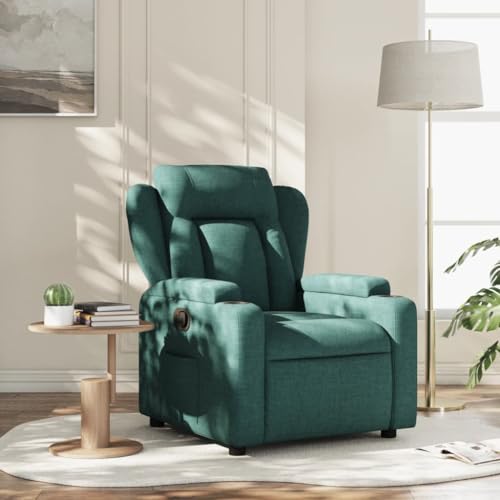 Emmtore Sillón Reclinable, Silla con Respaldo Reposabrazos, Sillón de Televisión Relax Descanso, Asiento para Salón Hogar, Tela Verde Oscuro