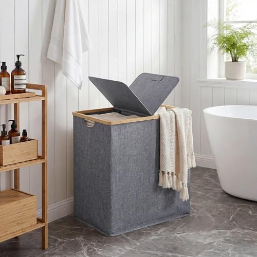 efluky Double Laundry Hamper with Lid and 2 Removable Bags, Blue Grey - image 7