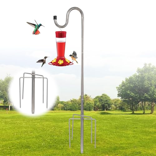 DAKEPOLE Schäferhaken Silber, Vogelhaus mit Ständer 70-110cm, 16mm Stabile Schäferhaken für den Außenbereich mit 5-Zacken für Laternen Bepflanzung Hanger Hochzeiten Dekor