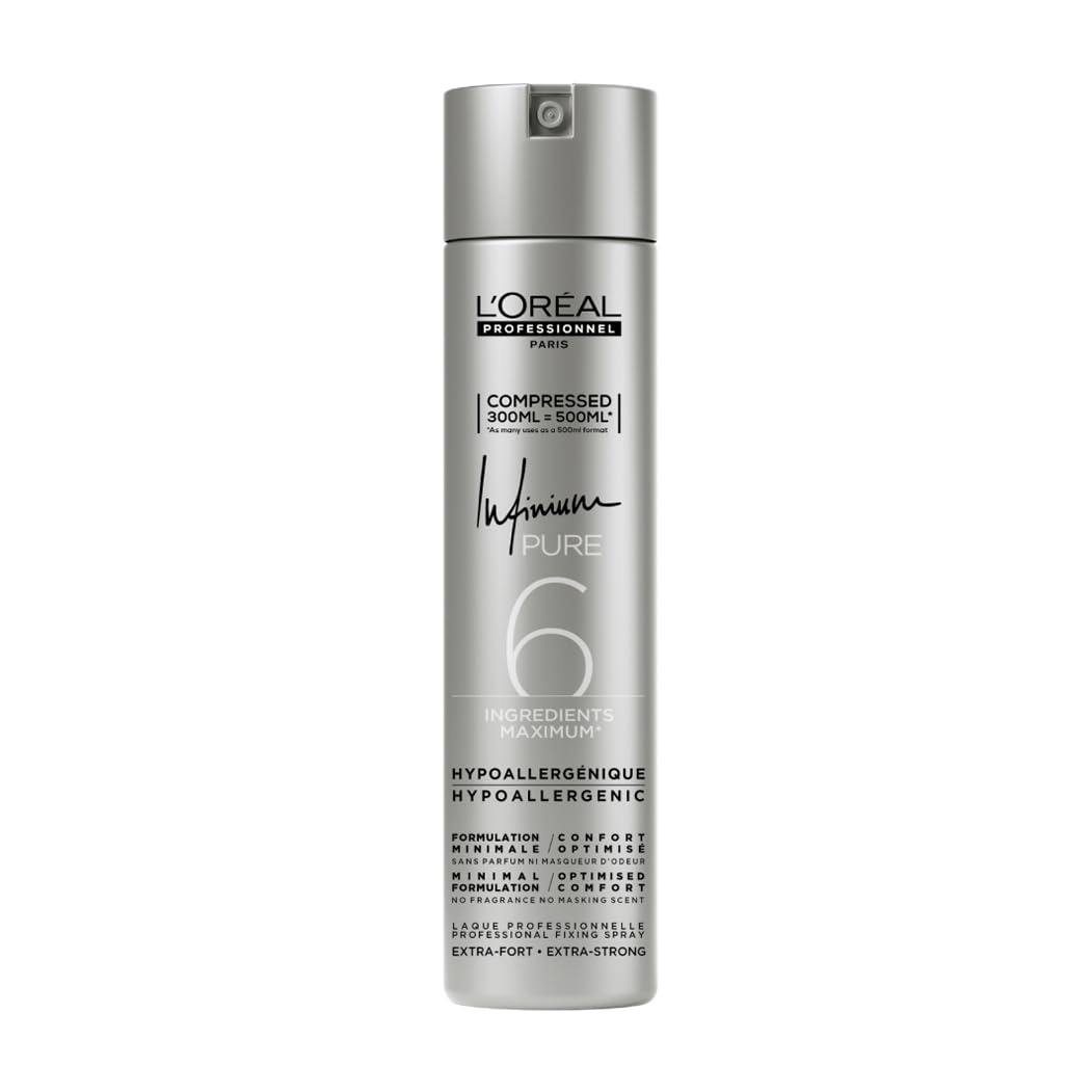 L'Oréal Professionnel Infinium Pure Extra Strong Compressed, Haarspray für maximalen Halt und ultimativen Glanz, Sofortiger Halt ohne zu verkleben, Keine sichtbaren Rückstände, Ohne Parfum, 300ml