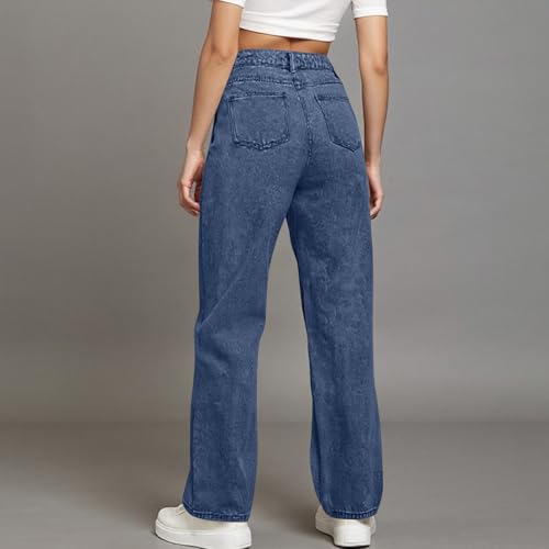 Womens Wide Leg Jeans Stretchy High Waisted Baggy Jeans Straight Leg Boyfriend Jean Stretch Denim Pants with Pockets3