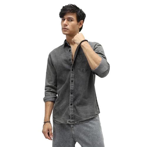 Image of Urbano Fashion Men's Regular Fit Full Sleeve Washed Denim Shirt