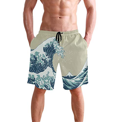 Vikko Japanese Blue Waves Mens Short Swim Trunk Quick Dry Beach Swimwear Short with Pockets2