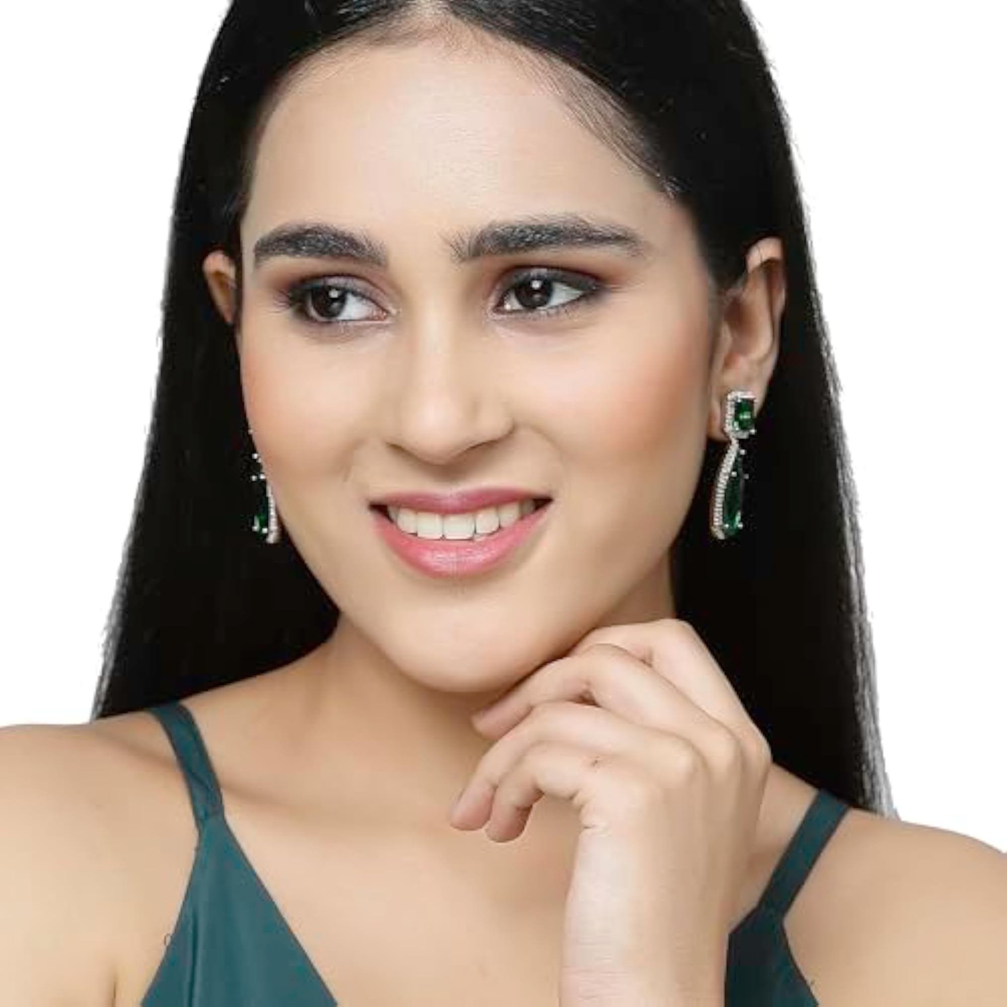 Teardrop Shaped Drop Earrings with American Diamond Studding