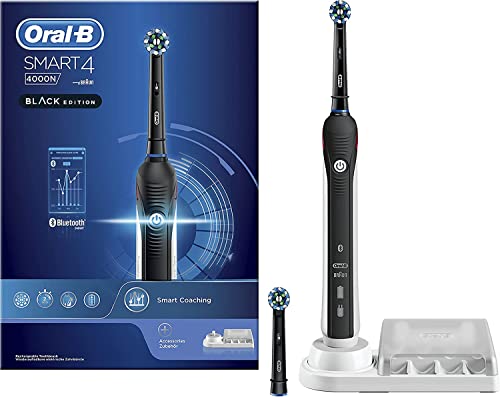 Oral-B Spazzolino Elettrico Ricaricabile Smart 4 - 4000N Nero Connesso Con Bluetooth, 2 Testine Di Ricambio. 1 Spazzolino