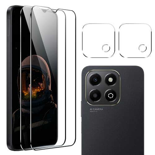 zzzjoOoj - Protector de pantalla de cristal templado para Honor X6B, 2 piezas con 2 protectores de lente de cámara [9H dureza] [ultra claro][sin burbujas de aire]
