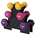 SONGMICS Set of 6 Dumbbells with Storage Stand, Hand Weights with Neoprene Coating, Hexagonal Dumbbells, 1 kg, 1.5 kg, 2 kg, Home Workout, Fitness, Yellow, Pink, and Purple SYL609B02