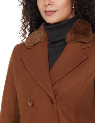 Image of Qube By Fort Collins Women's Semi-Long Tweed Coat with Knitted Finish - Elegant Winter Outerwear for Casual and Formal Looks