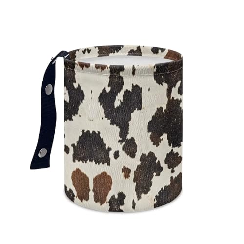 Image of Renewold Car Trash Can Foldable with Adjustable Straps Vintage Brown Cows Printed Organizer Bag for Trip Camping Picnic Auto Garbage Can for Console Front Rear Seat Trash Bin for SUV Van Sedan Truck