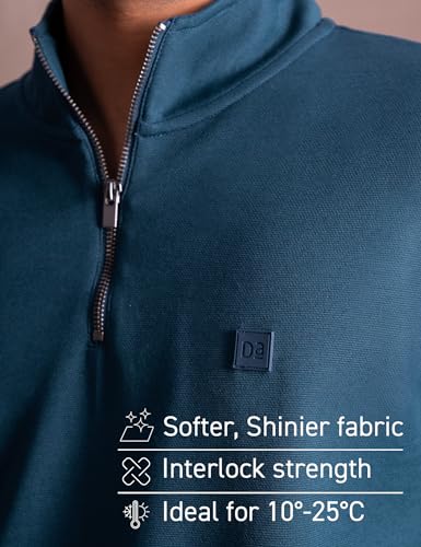 Image of DAMENSCH Mens Solid Regular Fit Microfibre Elastane Full Sleeve Half Zip Statement Elemental Sweatshirt Comfortable Casual Wear Half-Zip Sweatshirt