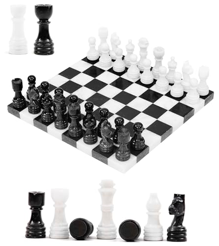 Juego de Ajedrez de Mármol 12 pulgadas con 32 piezas clásicas miniatura 1