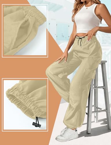 Buauty Womens Cargo Pants, Black Baggy Parachute Pants with Pockets Trendy Cargo Sweatpants Joggers for Women, Y2k Pants3