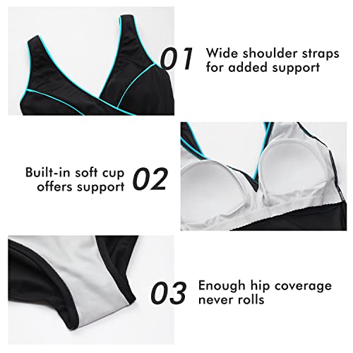 DELIMIRA Women's Slimming Swimwear One Piece Piped Swimsuit Plus Size Bathing Suit4