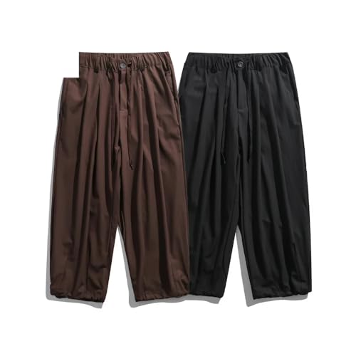 LIXINGHEITANG Summer Men Loose Casual Stripe Wide Leg Ankle Length Pants Japan Korean Streetwear Suit Sweatpants2