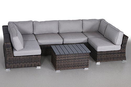 Century Modern Outdoor Marina Collection Patio Furniture Sofa Garden, Sectional Furniture Set Resort Grade Furniture. No Assembly Required [CM-5906] (7 Pieces (Grey), Marina Brown)